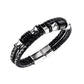 Pulsera Acero Piel Abalorios Rallas Centrales Negra - URA Moto