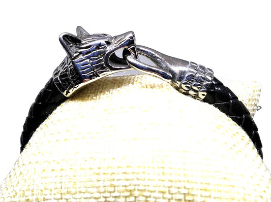 Pulsera Acero Piel Lobo Cierre Cola (18cm) - URA Moto