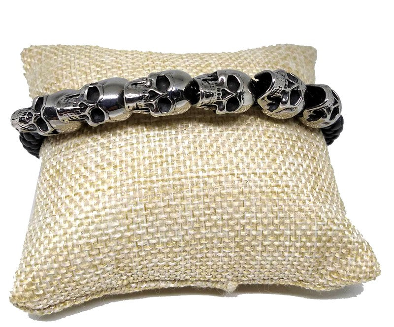 Pulsera acero piel Seis Calaveras (20cm) - URA Moto