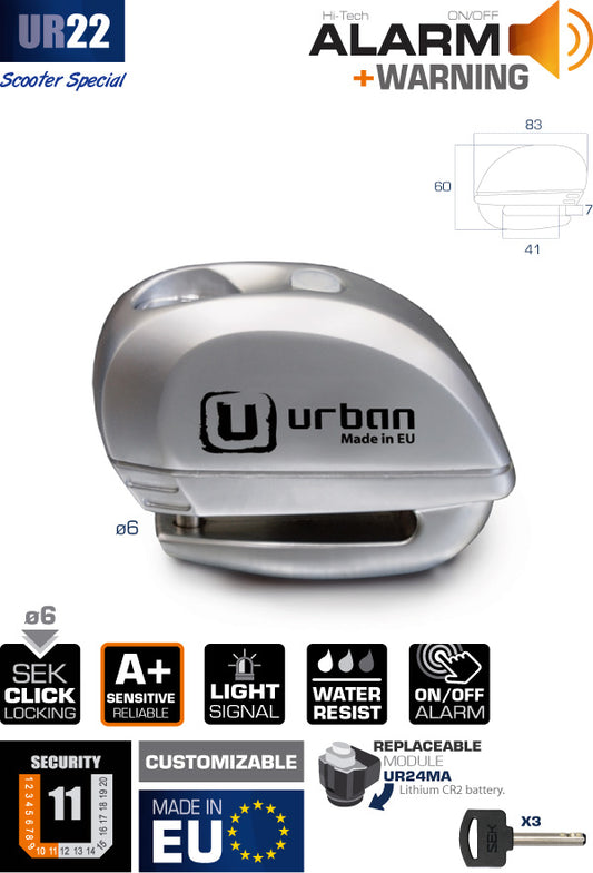 Antirrobo disco con alarma cromado – URA Moto